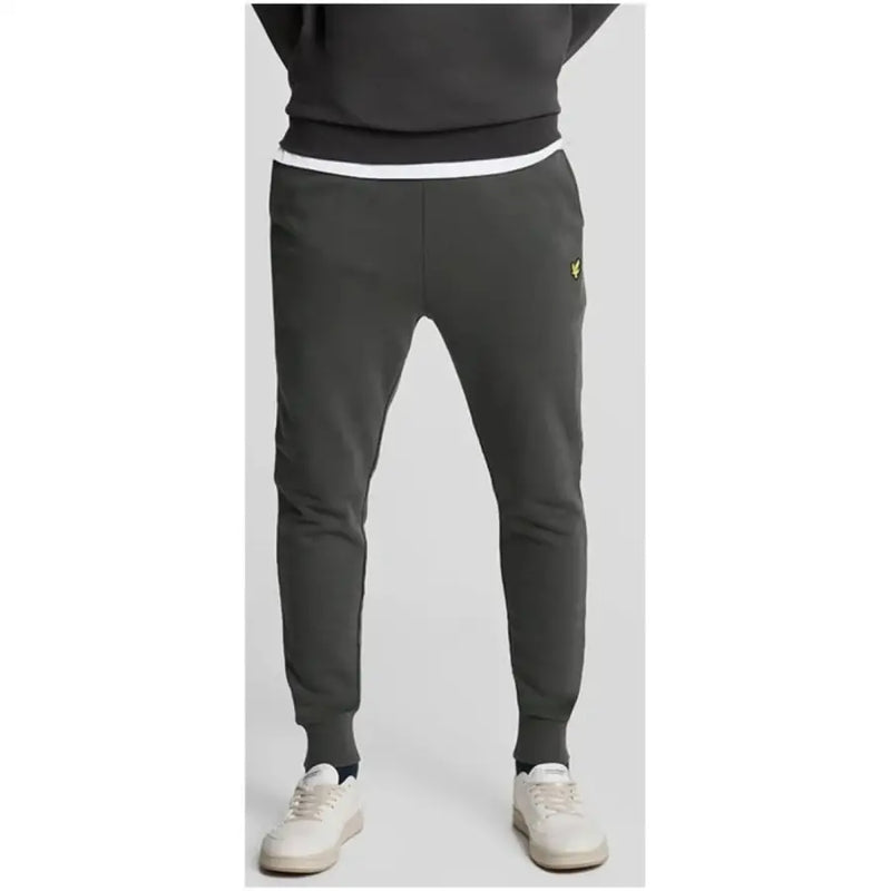 Lyle & Scott Graue Herren-Baumwollhose mit Vordertaschen, weißem Bund und gelbem Logo am Oberschenkel