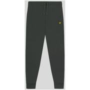 Lyle & Scott men’s dark grey cotton joggers with front pockets featuring a yellow bird logo on the left thigh