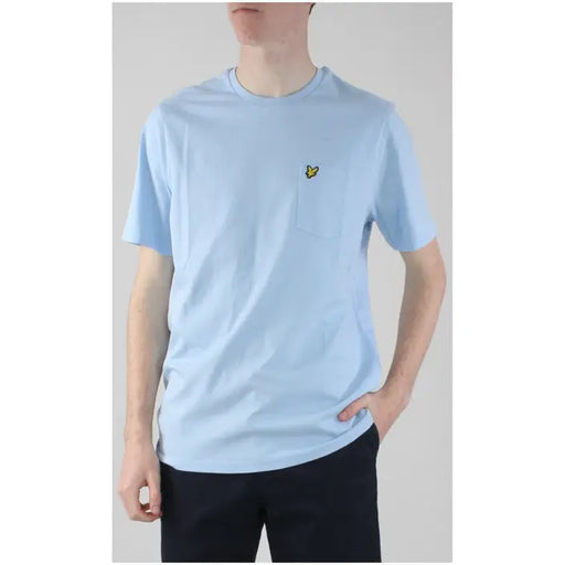 Light blue Lyle & Scott men’s t-shirt with small yellow chest logo