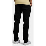 Lyle & Scott men’s black slim-fit trousers in cotton blend with subtle textured fabric and small yellow logo on left leg