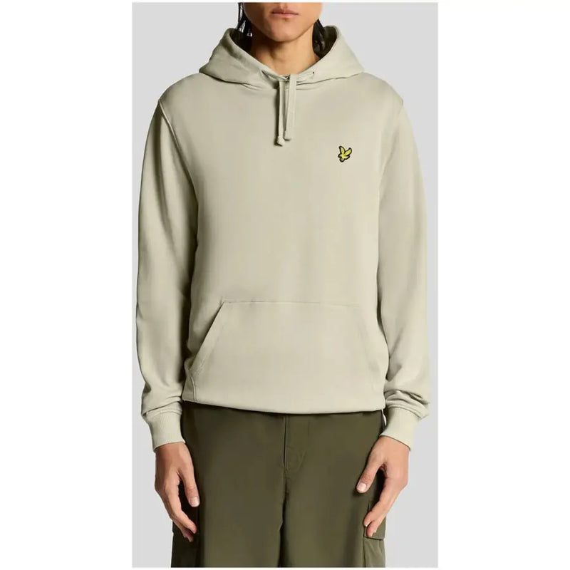 Men’s light olive green hoodie with yellow embroidered logo and front pocket by Lyle & Scott