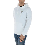 Lyle & Scott men’s white printed cotton hoodie sweatshirt with a small yellow bird logo on the chest