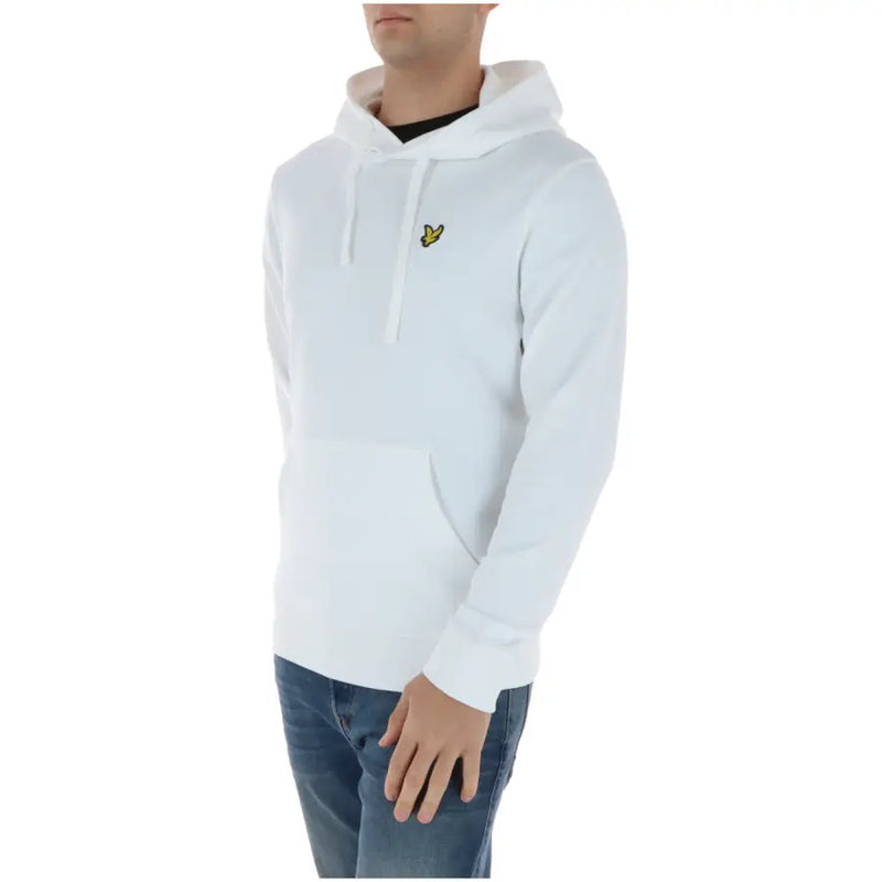 Lyle & Scott men’s white printed cotton hoodie sweatshirt with a small yellow bird logo on the chest