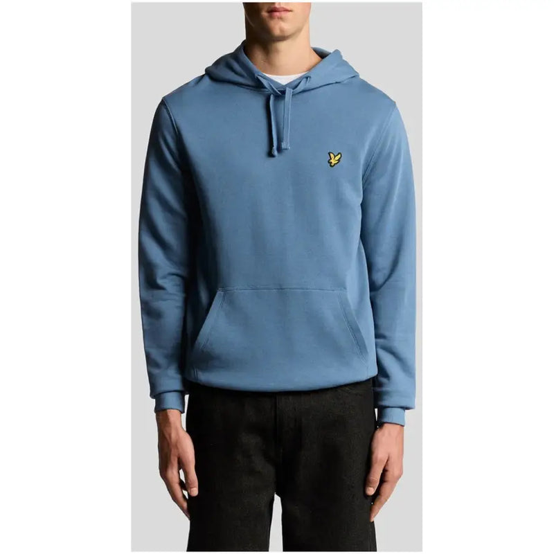 Men’s light blue Lyle & Scott hoodie with kangaroo pocket and yellow bird logo