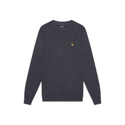 Lyle & Scott Merinowollpullover für Herren in Dunkelgrau mit kleinem, goldgesticktem Vogellogo, Vorderansicht