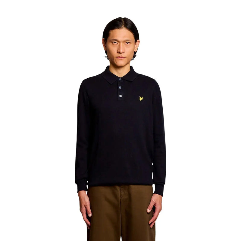 Lyle & Scott Wollpullover aus Baumwollmerino für Herren in Schwarz mit gelbem Vogellogo auf der Brust, Vorderansicht