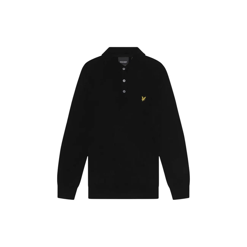 Lyle & Scott Wollpullover aus Baumwollmerino für Herren in Schwarz mit goldenem Vogellogo und silbernen Knöpfen, Vorderansicht