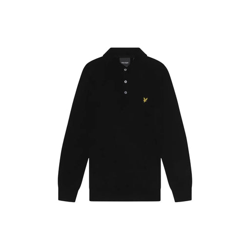 Lyle & Scott Wollpullover aus Baumwollmerino für Herren in Schwarz mit goldenem Vogellogo und silbernen Knöpfen, Vorderansicht