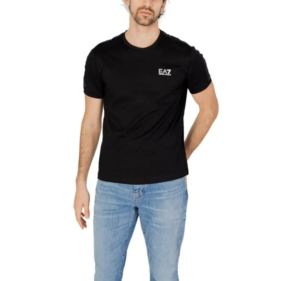 Ea7 Ea7 men t-shirt featuring man in black ’EZ’ print - top choice for stylish men