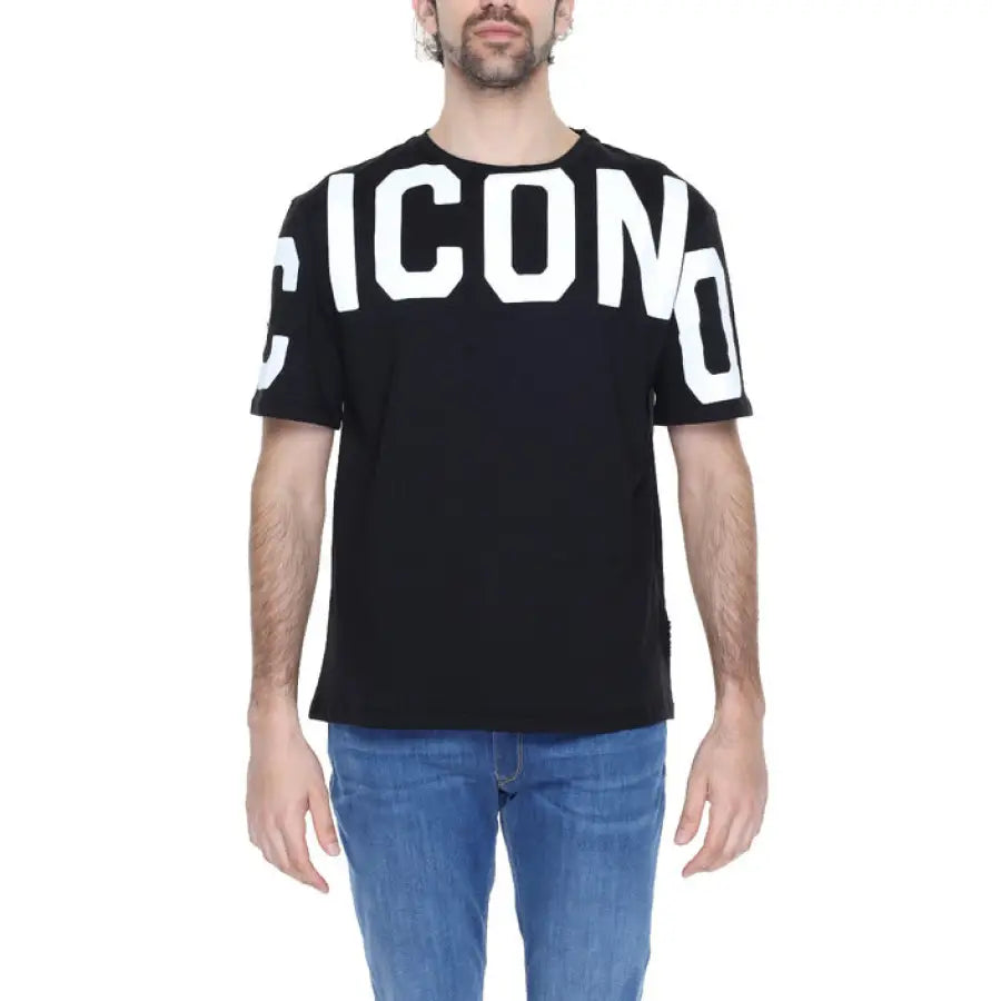 Man wearing Icon Icon Men T-Shirt with ’ACM’ logo displayed