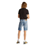 Man wearing a black T-shirt and denim shorts for Men Black T Shirt and Denim Shorts