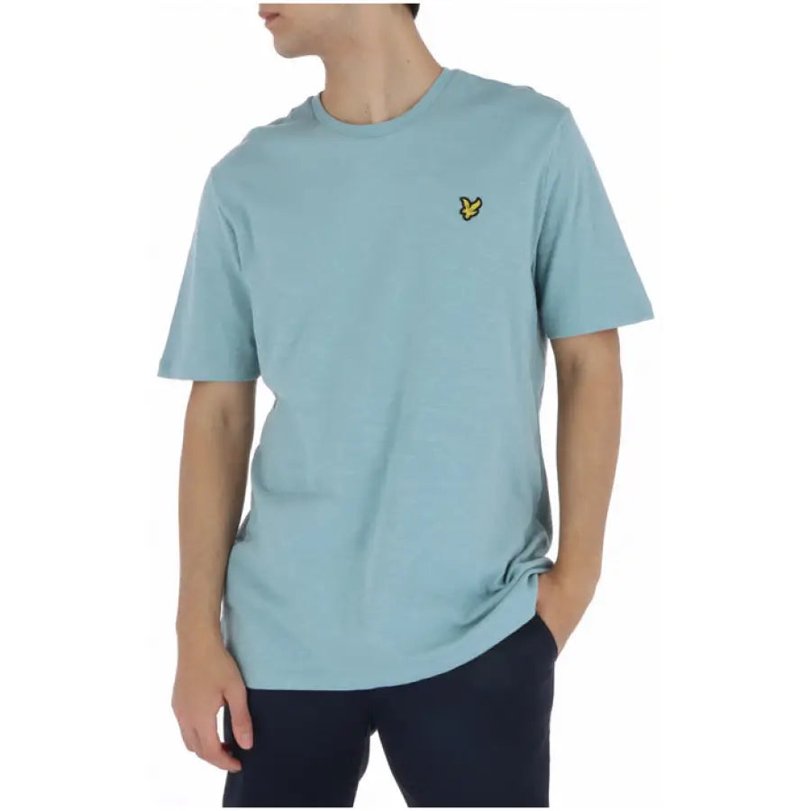 Lyle & Scott men t-shirt featuring man in blue with yellow logo