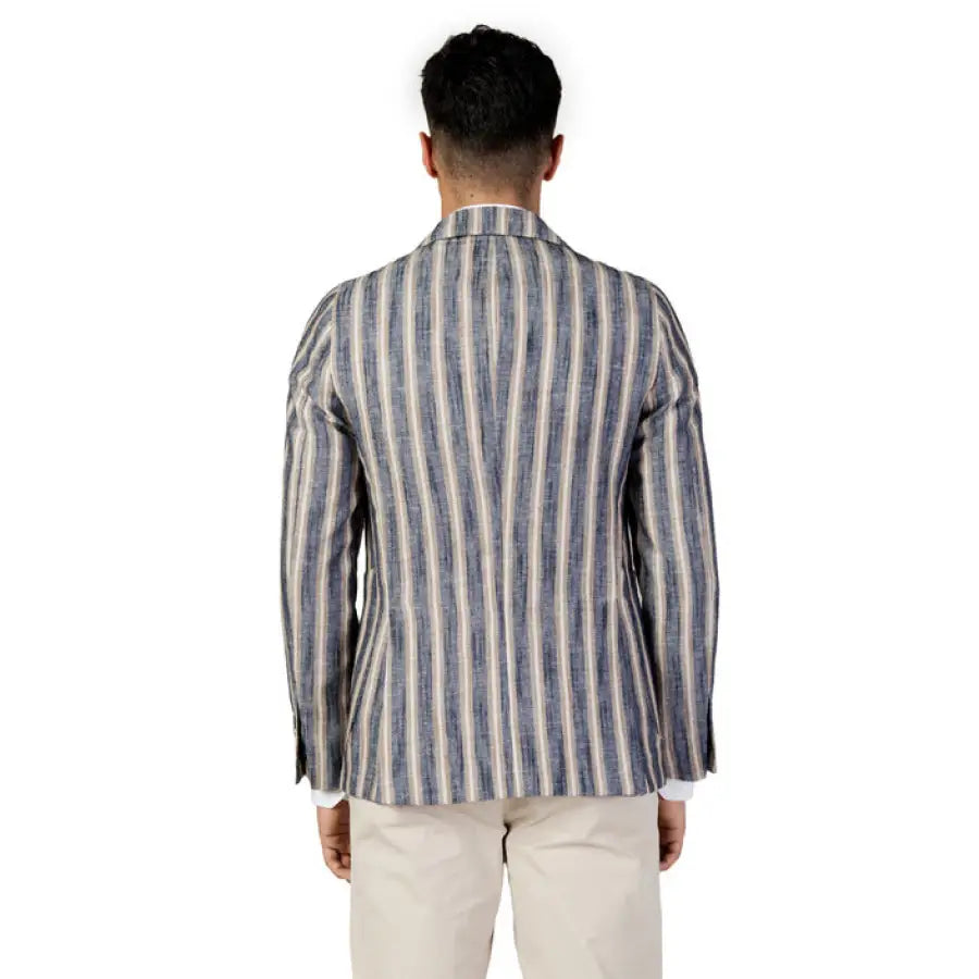 Man wearing Mulish Men Blazer in blue and white striped shirt