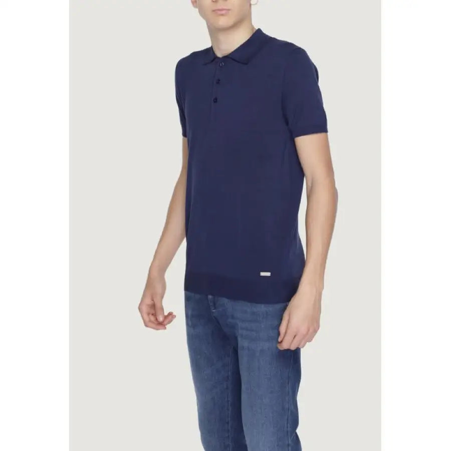 
                      
                        Man in Gianni Lupo Navy Polo Shirt for Urban Style Clothing
                      
                    