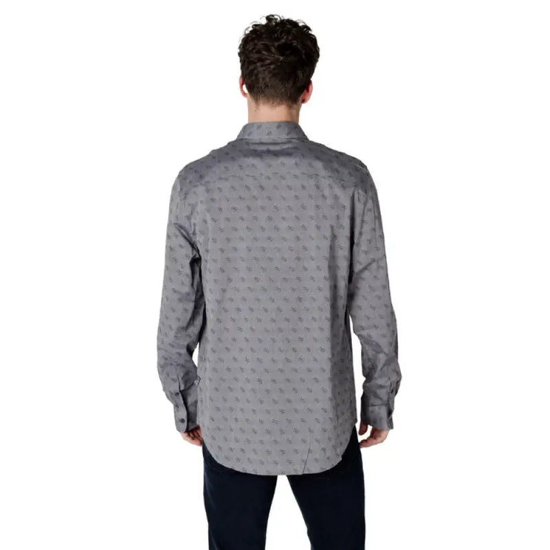 Man wearing Gray Patterned Men’s Long Sleeved Shirt showcasing stylish design