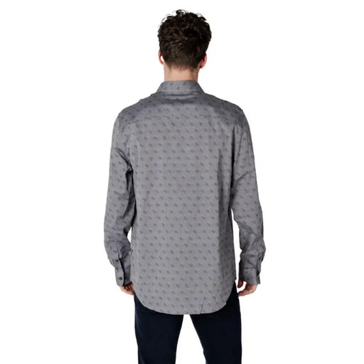 Man wearing Gray Patterned Men’s Long Sleeved Shirt showcasing stylish design