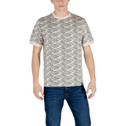 Man in Ea7 Black Print Cotton T-Shirt and jeans, showcasing a stylish casual look