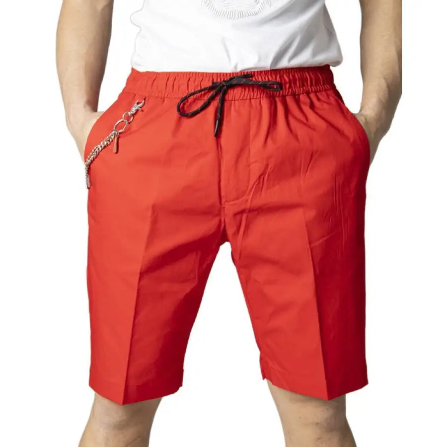 Antony Morato men shorts in urban style clothing, man in red shorts and white shirt