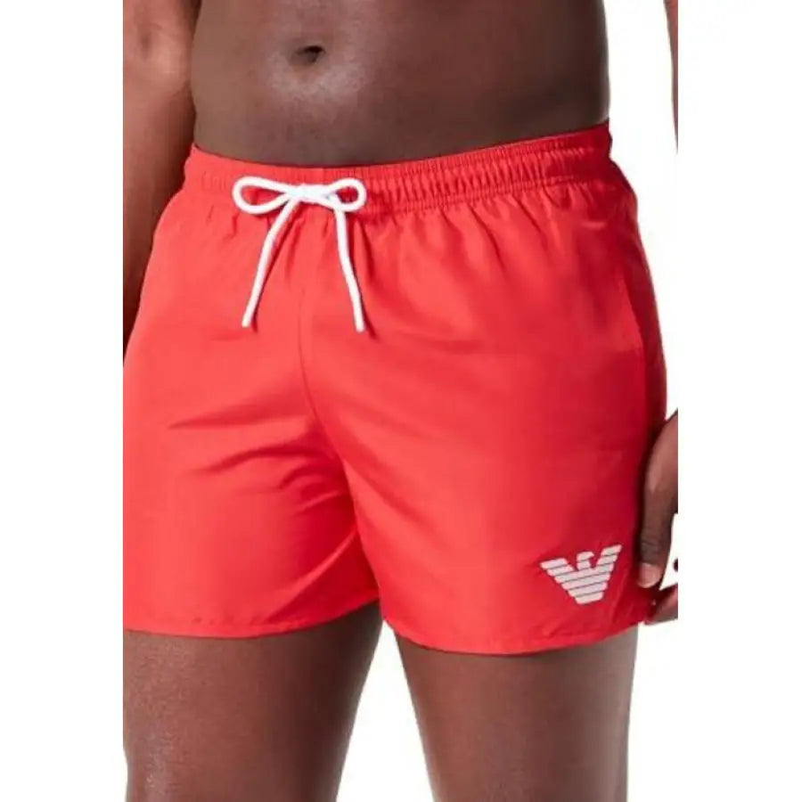 Emporio Armani men’s swimwear with red swimsuit white logo
