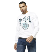 Man wearing a white Diesel long-sleeved sweatshirt, ideal for casual wear