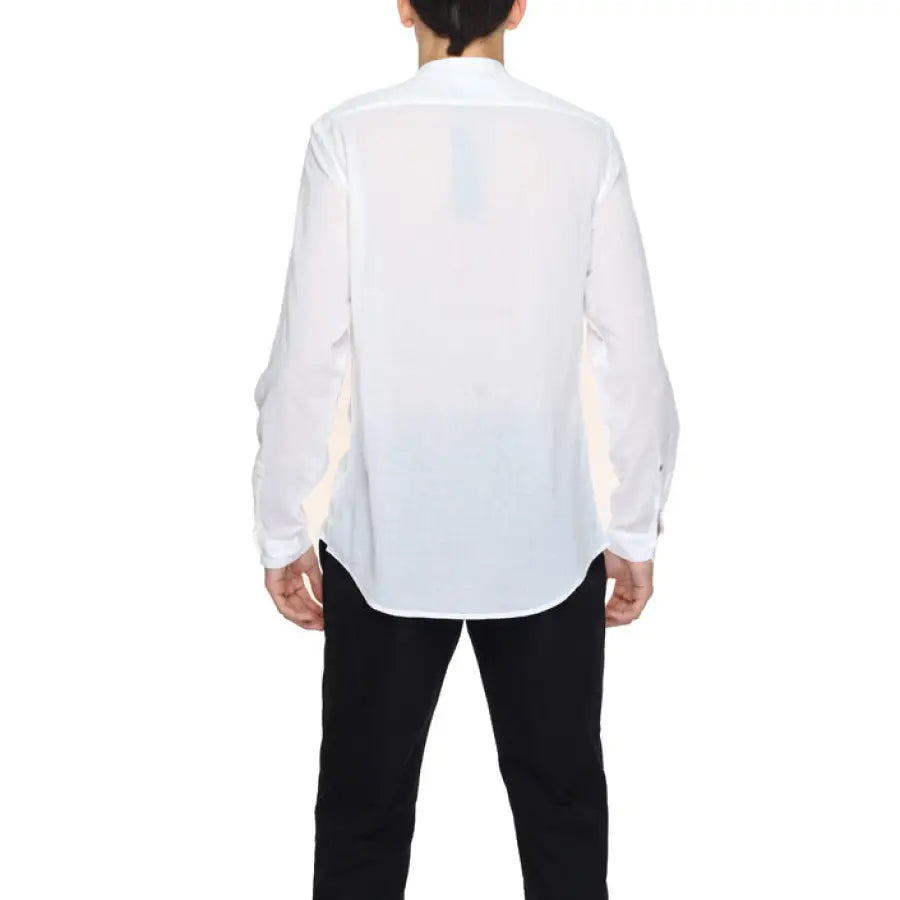 Antony Morato men’s shirt modeled by man in white shirt and black pants