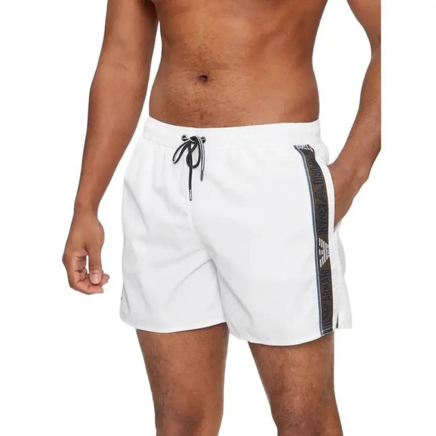 
                      
                        Emporio Armani Underwear Men’s Swimwear with logo on white swimsuit
                      
                    