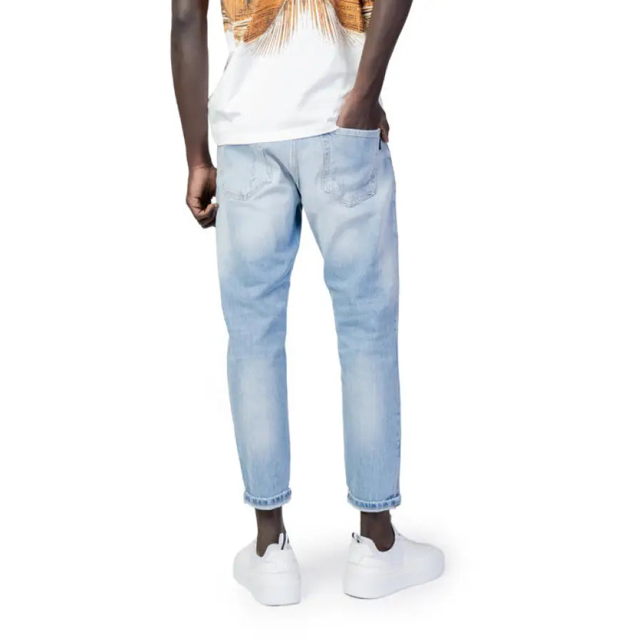 Antony Morato men jeans, man in white t shirt embodying urban style clothing