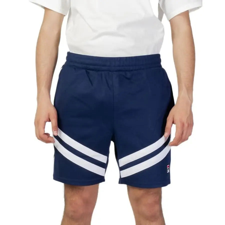 Fila Men Shorts for Spring Summer - Man in White T-Shirt and Blue Shorts