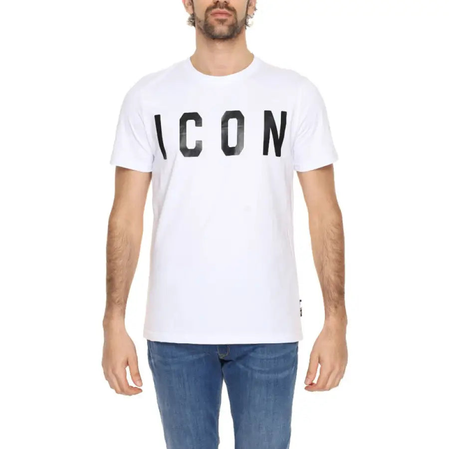 Man modeling Icon Icon Men T-Shirt with ’icon’ print
