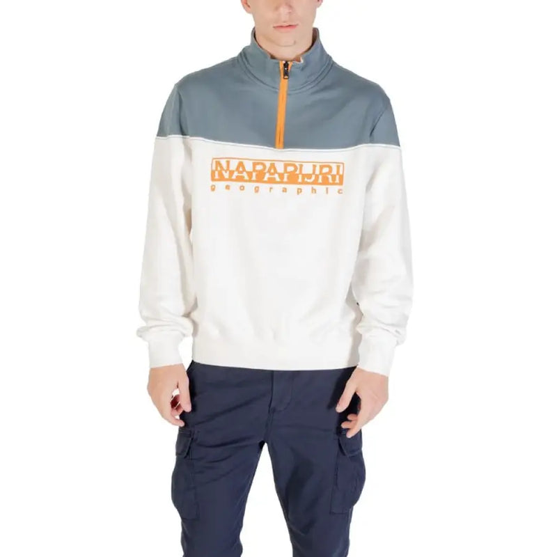 Man wearing Two Tone Color Blocked Mens Sweatshirt featuring bold color blocking design