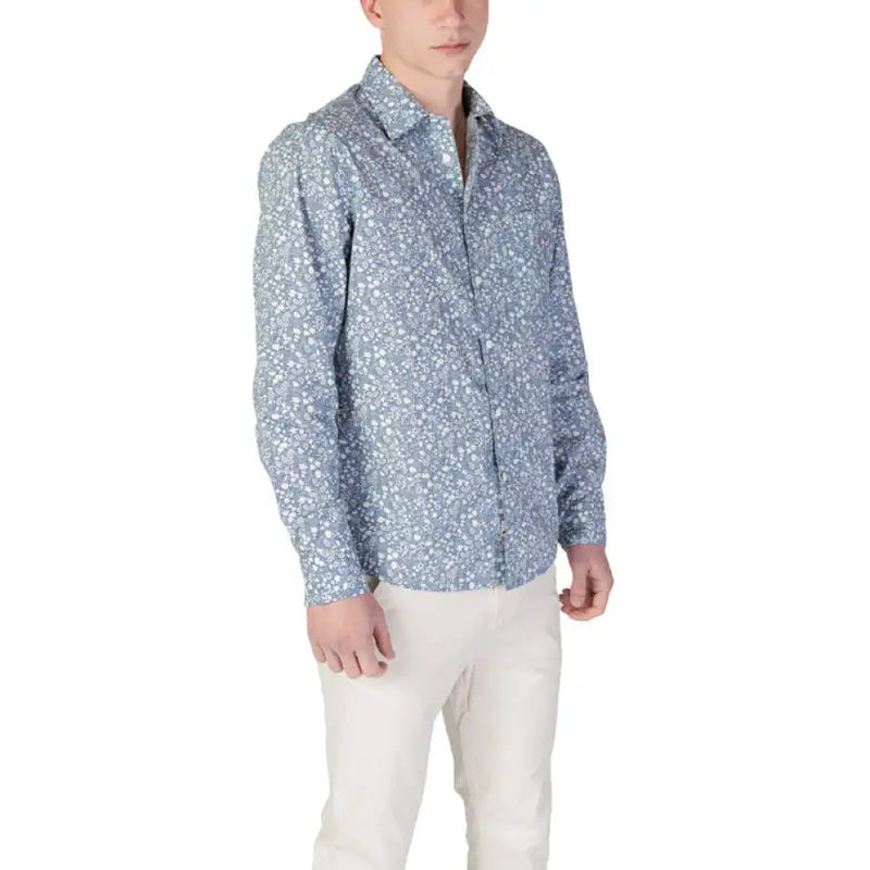 Replay Men’s Light Blue Floral Shirt featuring a vibrant floral pattern on a button-down design