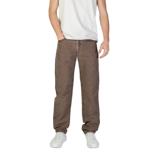 Brown denim jeans with straight-leg cut and classic stitching from marlboro classics fall winter collection