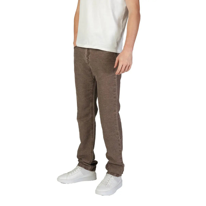 Brown slim-fit cotton linen trousers with subtle textured fabric classic denim construction for fall winter by marlboro classics