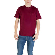 Maroon crew neck T-shirt on display in men’s black short sleeve T shirt product image