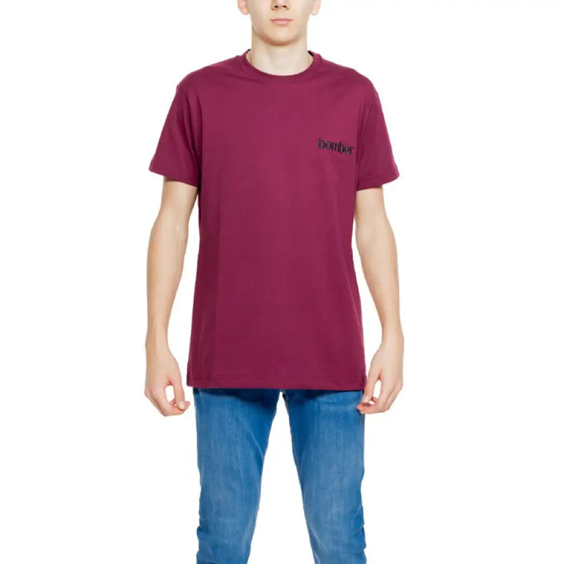 Maroon short-sleeve cotton T-shirt with Bomber logo from Hydra Clothing for men