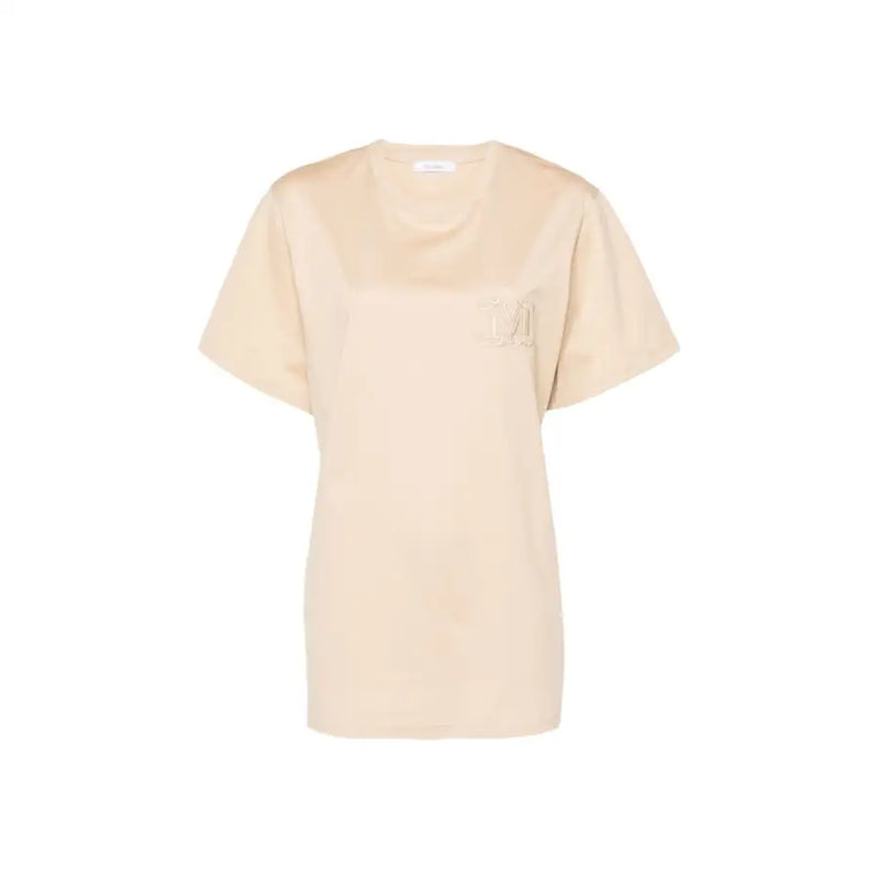 MaxMara beigefarbenes Baumwoll-Kurzarmshirt mit Rundhalsausschnitt t-shirt mit gesticktem Logo