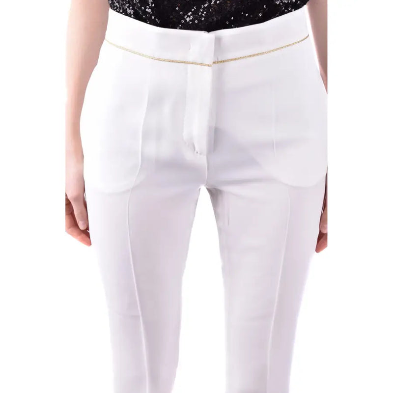 MaxMara white women’s high-waisted trousers with gold-trimmed waistband and sleek tailored fit for spring summer