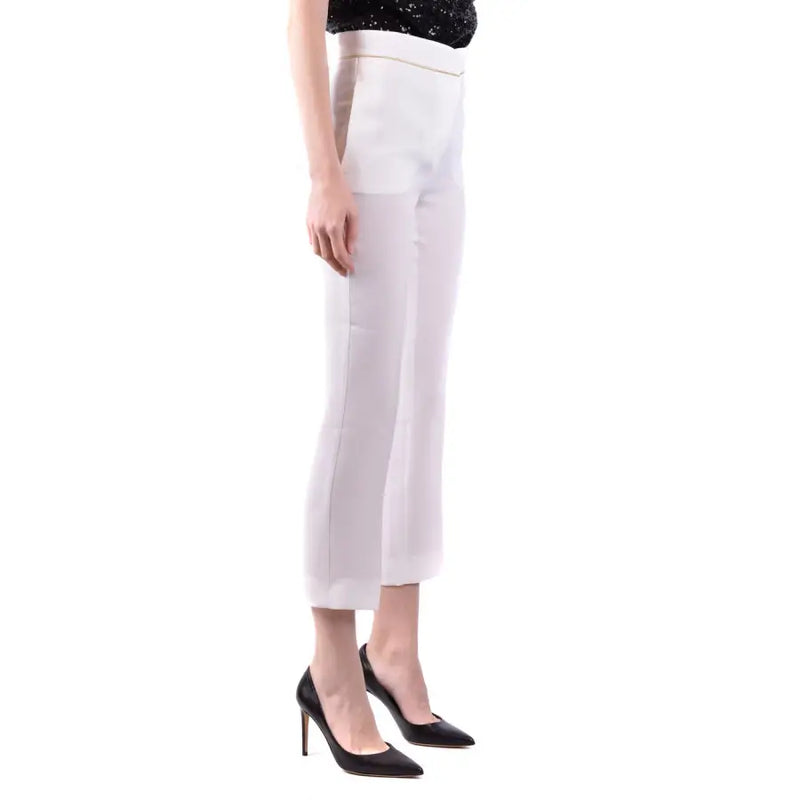 MaxMara white women’s spring summer high-waisted cropped trousers with sleek straight-leg cut and subtle side seam detailing