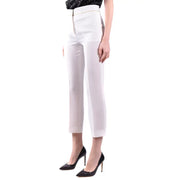 MaxMara white women’s high waisted cropped trousers with sleek tailored fit and subtle gold toned belt detail