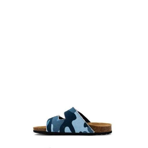 Blaue Baumwoll-Sandalen mit Camouflage-Muster und Korksohle von Mc2 Saint Barth für Herren, Vorderansicht