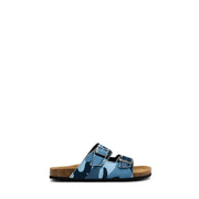 Mc2 Saint Barth Herren-Sandalen aus blauer Camouflage-Baumwolle mit zwei verstellbaren Riemen und Korkfußbett