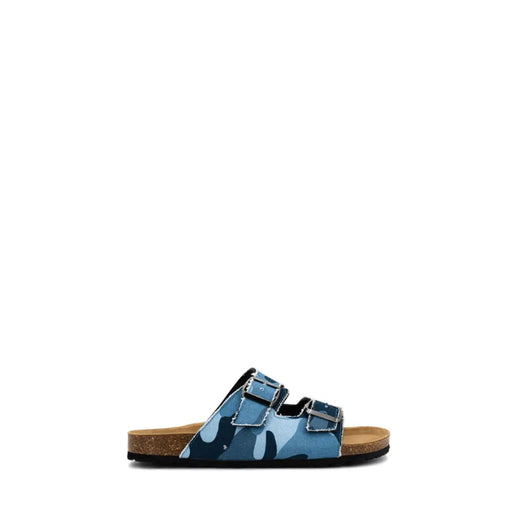 Mc2 Saint Barth men blue camouflage cotton slide sandal with two adjustable straps and cork footbed