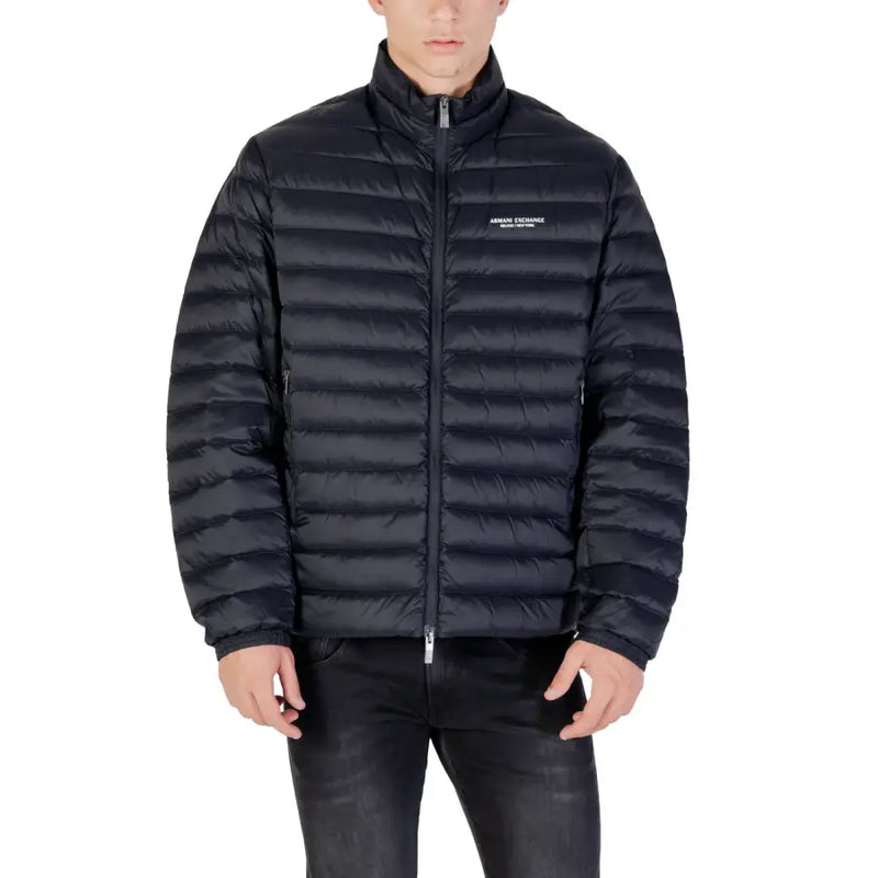Men’s black quilted puffer jacket displayed in the product image
