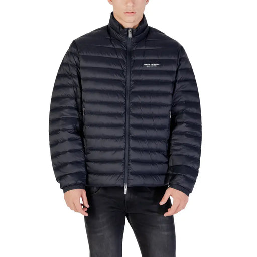 Men’s black quilted puffer jacket displayed in the product image