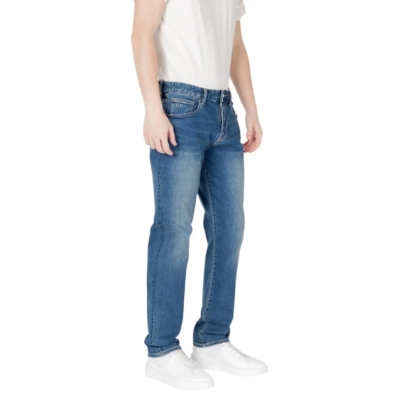 Men’s blue denim jeans armani exchange with classic straight-leg cut and subtle fading