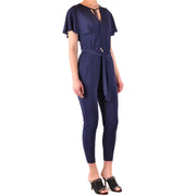 Marineblauer Jumpsuit von Michael Kors aus Satin-Viskose mit Rüschen und Gürtel