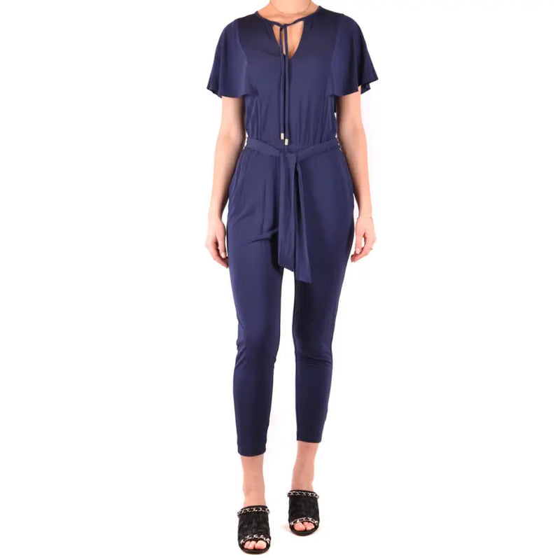 Marineblauer, kurzärmeliger Jumpsuit aus Viskose von Michael Kors mit Bindeband vorne