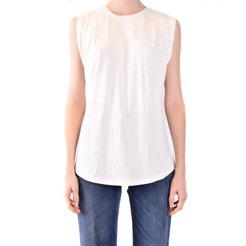 Michael Kors white cotton sleeveless tank top for women with relaxed fit and subtle shoulder pleats