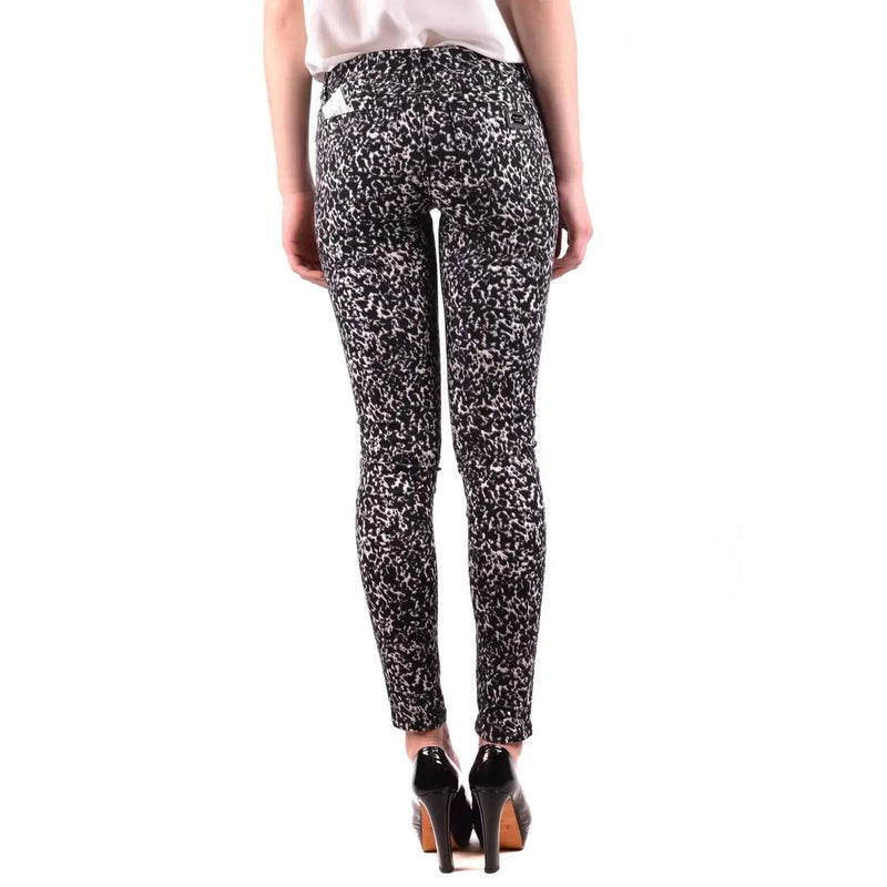 Michael Kors Damen-Jeans aus schwarzem Baumwoll-Stretch mit schwarz-weißem Leopardenmuster, schmale Passform, Vorderansicht