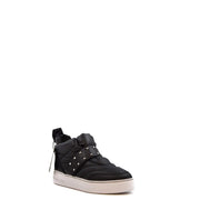 Michael kors women black quilted nylon sneakers with leather trim silver studs and white rubber sole